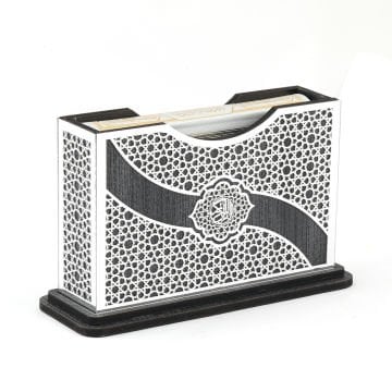 21x13 Cm Kurtuba Pleksili Yatay Çanta Boy Kuran-ı Kerim Kutusu Gümüş-Siyah
