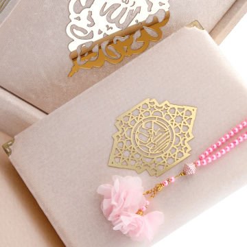 21x27 Cm Kadife Kaplı Plaket Kuran-ı Kerim Tesbih Kutusu Pembe