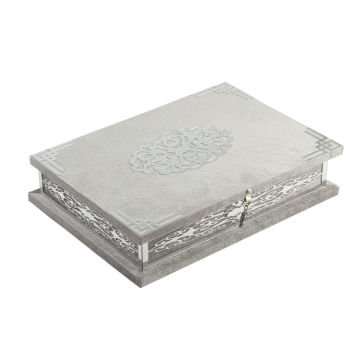21x30 Cm Pleksili Kadife Kaplı Kuran-ı Kerim Kutusu Gri