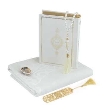 Hediyelik Kuran-ı Kerim Seccade Tesbih Zikirmatik Seti Krem