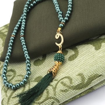 Hediyelik Seccade Şal Tesbih Seti Fıstık Yeşili