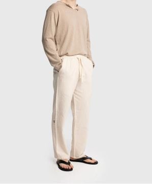 Nakışlı Keten Linen Pantolon [Bej]