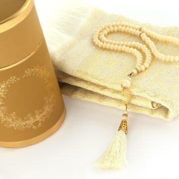 Dolmabahçe Serisi Tafta Seccade Tesbih Seti Gold