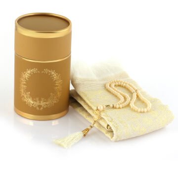 Dolmabahçe Serisi Tafta Seccade Tesbih Seti Gold