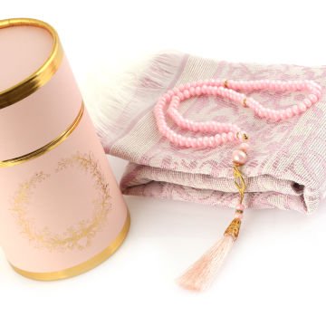 Dolmabahçe Serisi Tafta Seccade Tesbih Seti Pembe