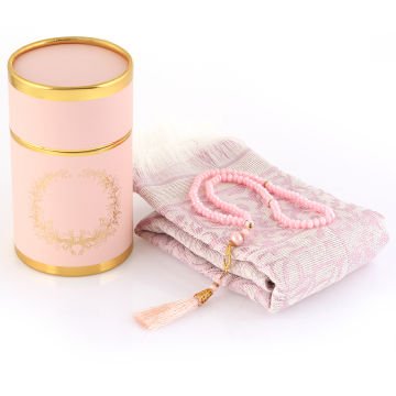 Dolmabahçe Serisi Tafta Seccade Tesbih Seti Pembe