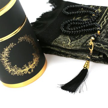 Dolmabahçe Serisi Tafta Seccade Tesbih Seti Siyah