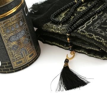 Dolmabahçe Serisi Tafta Seccade Tesbih Seti Siyah Kabe