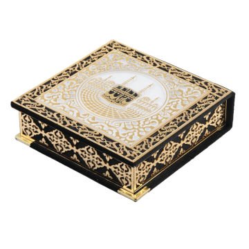 16x16 Cm Kabe Ayrıntılı Gold Pleksili Kuran-ı Kerim Tesbih Kutusu Siyah