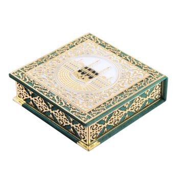 16x16 Cm Kabe Ayrıntılı Gold Pleksili Kuran-ı Kerim Tesbih Kutusu Yeşil