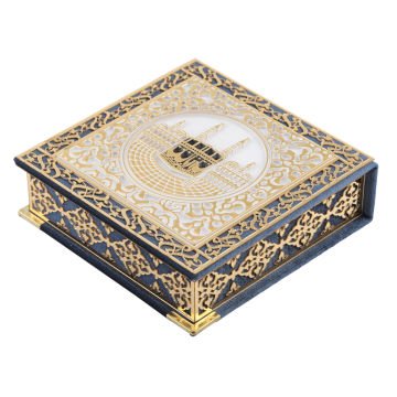 16x16 Cm Kabe Ayrıntılı Gold Pleksili Kuran-ı Kerim Tesbih Kutusu Lacivert