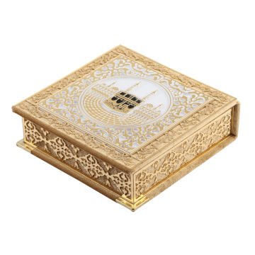 16x16 Cm Kabe Ayrıntılı Gold Pleksili Kuran-ı Kerim Tesbih Kutusu Gold