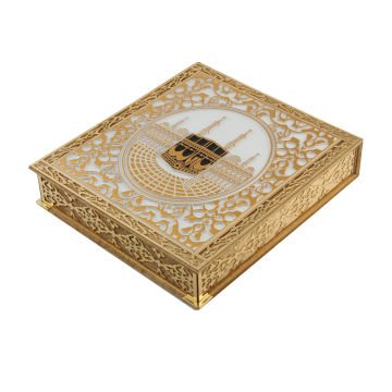 26x29 Cm Kabe Ayrıntılı Gold Pleksili Kuran-ı Kerim Tesbih Kutusu Gold