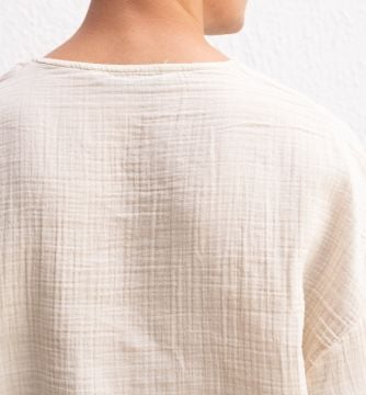 Yarım Kol Viskon Keten Tişört [BEJ]