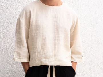 Yarım Kol Viskon Keten Tişört