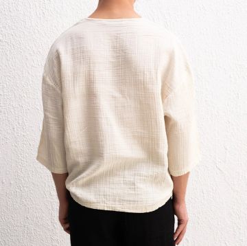 Yarım Kol Viskon Keten Tişört