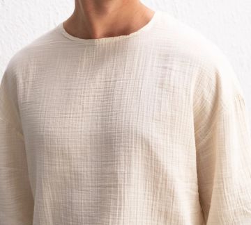 Yarım Kol Viskon Keten Tişört