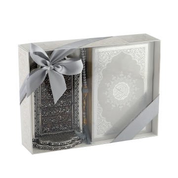 Hediyelik Seccade Kuran-ı Kerim Biblo Tesbih Seti Gri