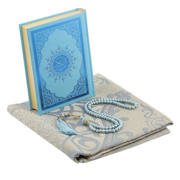 Hediyelik Seccade Kuran-ı Kerim Tesbih Seti Mavi
