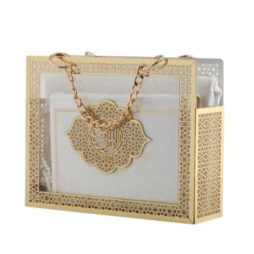 Hediyelik Seccade Kuran-ı Kerim Tesbih Zikirmatik Seti Krem