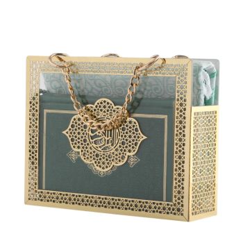 Hediyelik Seccade Kuran-ı Kerim Tesbih Zikirmatik Seti Yeşil