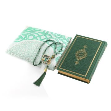 Hediyelik Seccade Kuran-ı Kerim Tesbih Zikirmatik Seti Yeşil