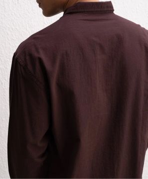 Uzun Kollu Rahat Keten Gömlek Kahverengi - XL