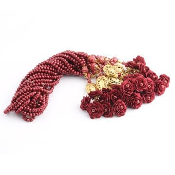 99'Luk 6 Mm Üç Güllü Laleli İnci Tesbih (10 Adet) Bordo