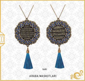 7 Cm Ayetel Kürsi Ve Sefer Duası Papatya Maskot Oto Süs 10'Lu Gold-Mavi