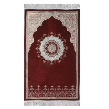 Renkli Göbekli Lüks Astarlı Şönil Seccade Bordo