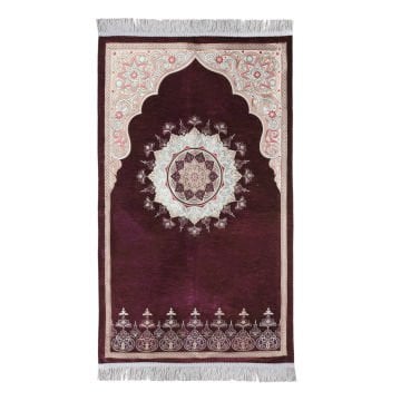 Renkli Göbekli Lüks Astarlı Şönil Seccade Mürdüm