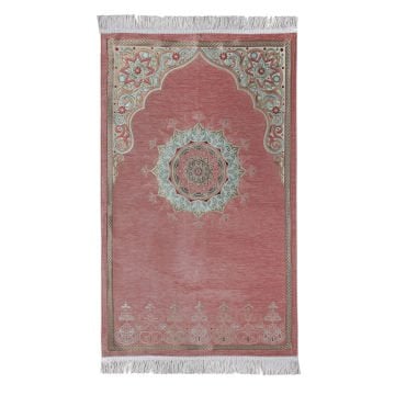 Renkli Göbekli Lüks Astarlı Şönil Seccade Pembe