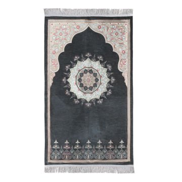 Renkli Göbekli Lüks Astarlı Şönil Seccade Gri