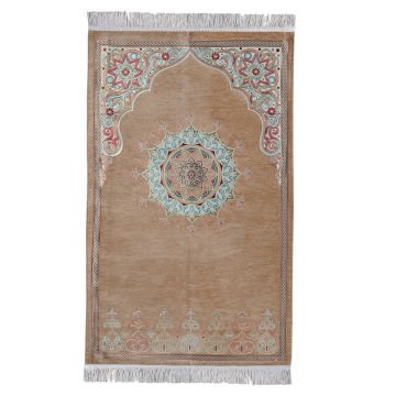 Renkli Göbekli Lüks Astarlı Şönil Seccade Gold