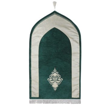 Biyeli/Düz Astarlı Lüks Şönil Seccade Yeşil