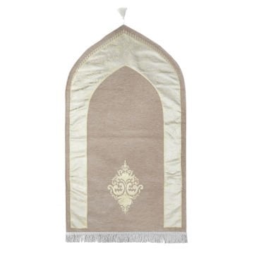 Biyeli/Düz Astarlı Lüks Şönil Seccade Gold