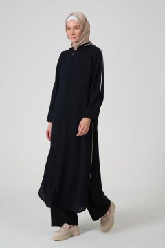 Buhara Kumaş Kapüşonlu Biyeli Ferace 44