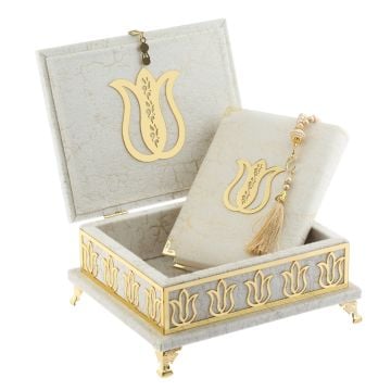 18x21 Cm Mermer Desen Hediyelik Kuran-ı Kerim Tesbih Seti