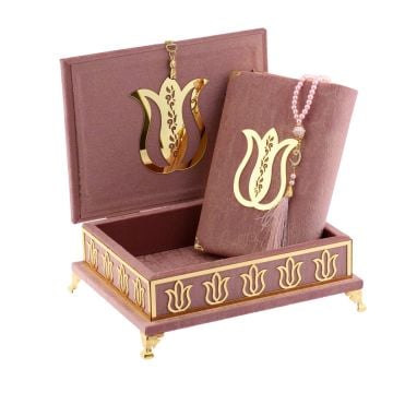 20x25 Cm Mermer Desen Hediyelik Kuran-ı Kerim Tesbih Seti