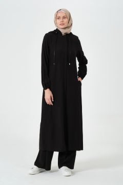 Kapüşonlu Yıldız Giy-Çık Kap Siyah - 48