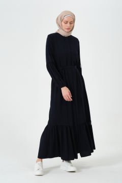 Rabia Kumaş Eteği Büzgülü Ferace Lacivert - 40