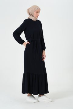Rabia Kumaş Eteği Büzgülü Ferace Lacivert - 42