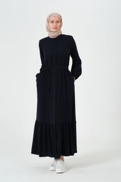 Rabia Kumaş Eteği Büzgülü Ferace Lacivert - 46