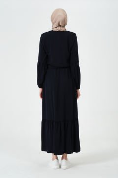 Rabia Kumaş Eteği Büzgülü Ferace Lacivert - 48