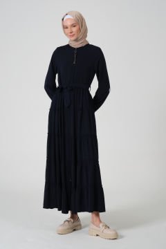 Viskon Kumaş Yıldız Cepli Ferace Siyah - 48