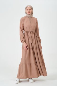 Viskon Kumaş Yıldız Cepli Ferace Krem - 48