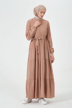 Viskon Kumaş Yıldız Cepli Ferace Krem - 48