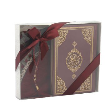 Hediyelik Kuran-ı Kerim Seccade Tesbih Seti Bordo