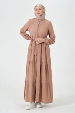 Viskon Kumaş Yıldız Cepli Ferace Krem - 38