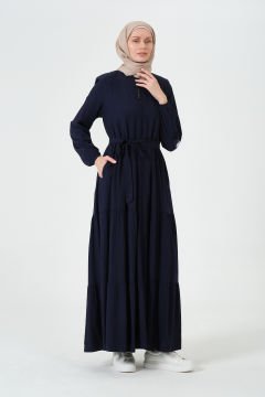 Viskon Kumaş Yıldız Cepli Ferace Lacivert - 38